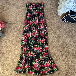 Long Strapless Floral Dress